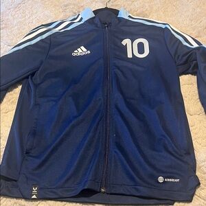 Adidas Dark Blue Messi Aeroready Jacket with Light Blue Stripes